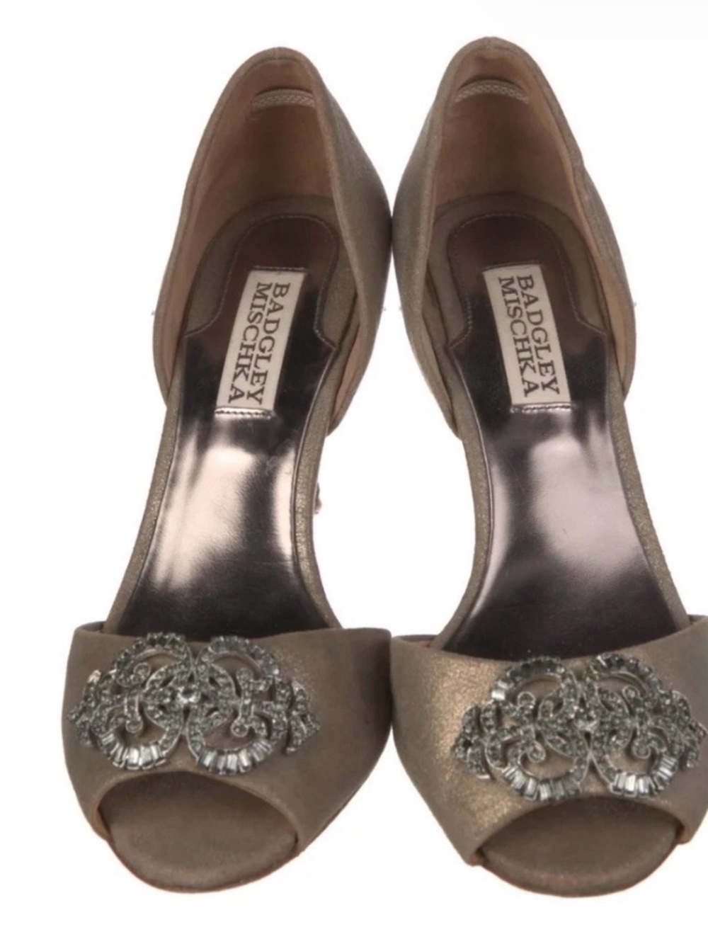 BADGLEY MISCHKA Metallic Pewter
Rhinestone D'Orsay Heels Pumps Shoes
Sz 8 Bridal